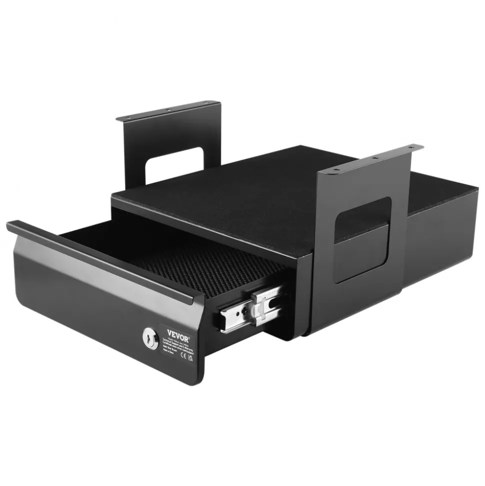 VEVOR 13" Wide Under Desk Drawer Slide Out, Under Desk Mounted Pull-out Drawer Attachment, Hidden Desktop Storage Organizer, Lockable Under Table Pencil Drawer for Sit Stand Workstation, 14x13x7 in