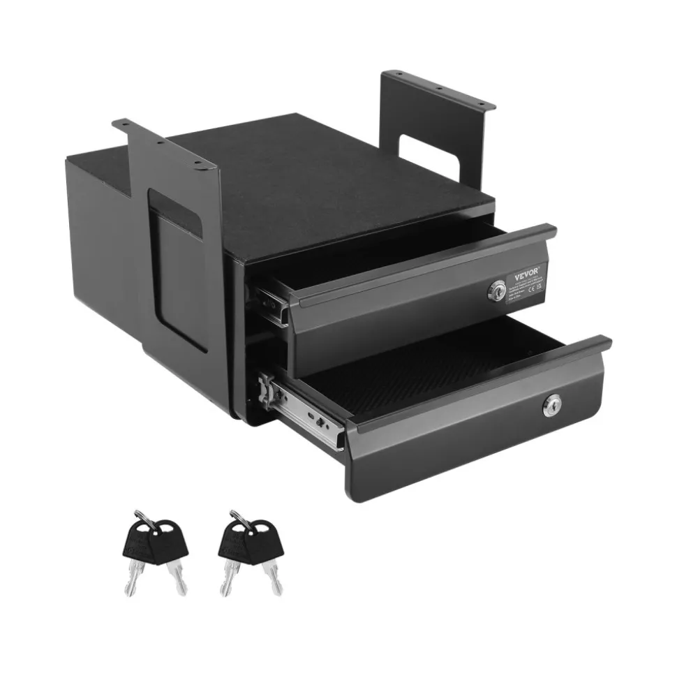 VEVOR 13" Wide Under Desk Drawer Slide Out, Under Table Pull-out Drawer Attachment, Hidden Desktop 2 Layer Storage Organizer, Lockable Undermount Pencil Drawer for Sit Stand Workstation, 14x13x10 in