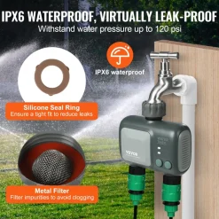 VEVOR WiFi Sprinkler Timer, 2 Outlets, Smart Hose Faucet Water Timer with Brass Inlet, APP Control via 2.4Ghz WiFi or Bluetooth, Voice Control with Alexa and Google Assistant, IPX6 for Yard Watering