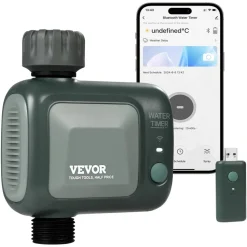 VEVOR WiFi Sprinkler Timer, Single Outlet, Smart Hose Faucet Water Timer with Brass Inlet, APP Control via 2.4Ghz WiFi or Bluetooth, Voice Control with Alexa Google Assistant, IPX6 for Yard Watering