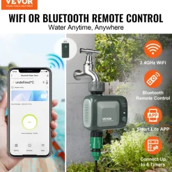 VEVOR WiFi Sprinkler Timer, Single Outlet, Smart Hose Faucet Water Timer with Brass Inlet, APP Control via 2.4Ghz WiFi or Bluetooth, Voice Control with Alexa Google Assistant, IPX6 for Yard Watering