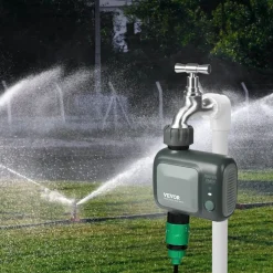 VEVOR WiFi Sprinkler Timer, Single Outlet, Smart Hose Faucet Water Timer with Brass Inlet, APP Control via 2.4Ghz WiFi or Bluetooth, Voice Control with Alexa Google Assistant, IPX6 for Yard Watering