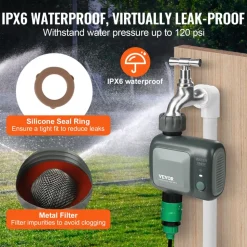 VEVOR WiFi Sprinkler Timer, Single Outlet, Smart Hose Faucet Water Timer with Brass Inlet, APP Control via 2.4Ghz WiFi or Bluetooth, Voice Control with Alexa Google Assistant, IPX6 for Yard Watering