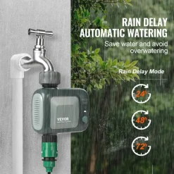 VEVOR WiFi Sprinkler Timer, Single Outlet, Smart Hose Faucet Water Timer with Brass Inlet, APP Control via 2.4Ghz WiFi or Bluetooth, Voice Control with Alexa Google Assistant, IPX6 for Yard Watering