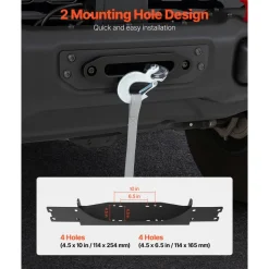 VEVOR Winch Mount, Winch Capacity of 12000 lbs / 5443 kg, Trailer Hitch Winch Mount for Select Jeep Wrangler JL/JLU & Gladiator JT Model (2018-2023), 2 Mounting Hole Design, Powder Coated Steel, Black