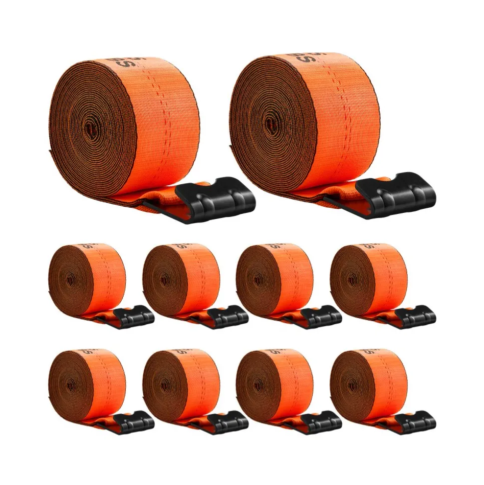 VEVOR Winch Straps, 4 in x 30 ft Truck Straps with Flat Hook, 10 Pack Heavy Duty Trailer Straps with 18000 lbs Break Strength, Cargo Tie-Down Straps, for Flatbeds, Trucks, Trailers, Farms & Rescues