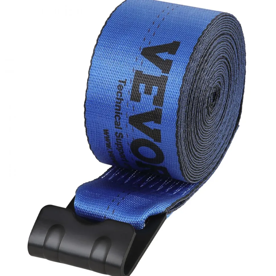 VEVOR Winch Straps, 4" x 30', 6000 lbs Load Capacity, 18000 lbs Breaking Strength, Truck Straps with Flat Hook, Flatbed Tie Downs Cargo Control for Trailers, Farms, Rescues, Tree Saver, Blue (10 Pack)