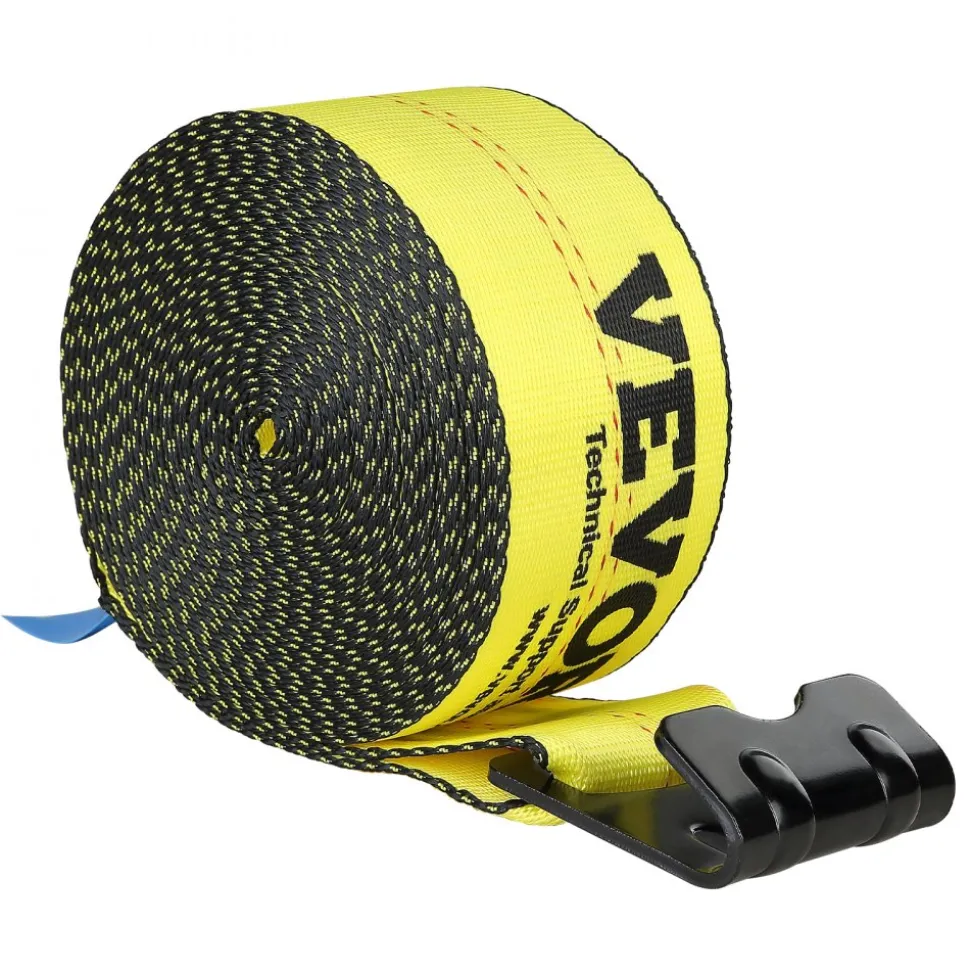 VEVOR Winch Straps, 4" x 30', 6000 lbs Load Capacity, 18000 lbs Break Strength, Truck Straps with Flat Hook, Flatbed Tie Downs Cargo Control for Trailers, Farms, Rescues, Tree Saver, Yellow (10 Pack)
