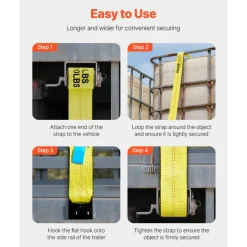 VEVOR Winch Straps, 4" x 40', 6000 lbs Load Capacity, 18000 lbs Break Strength, Truck Straps with Flat Hook, Flatbed Tie Downs Cargo Control for Trailers, Farms, Rescues, Tree Saver, Yellow (10 Pack)