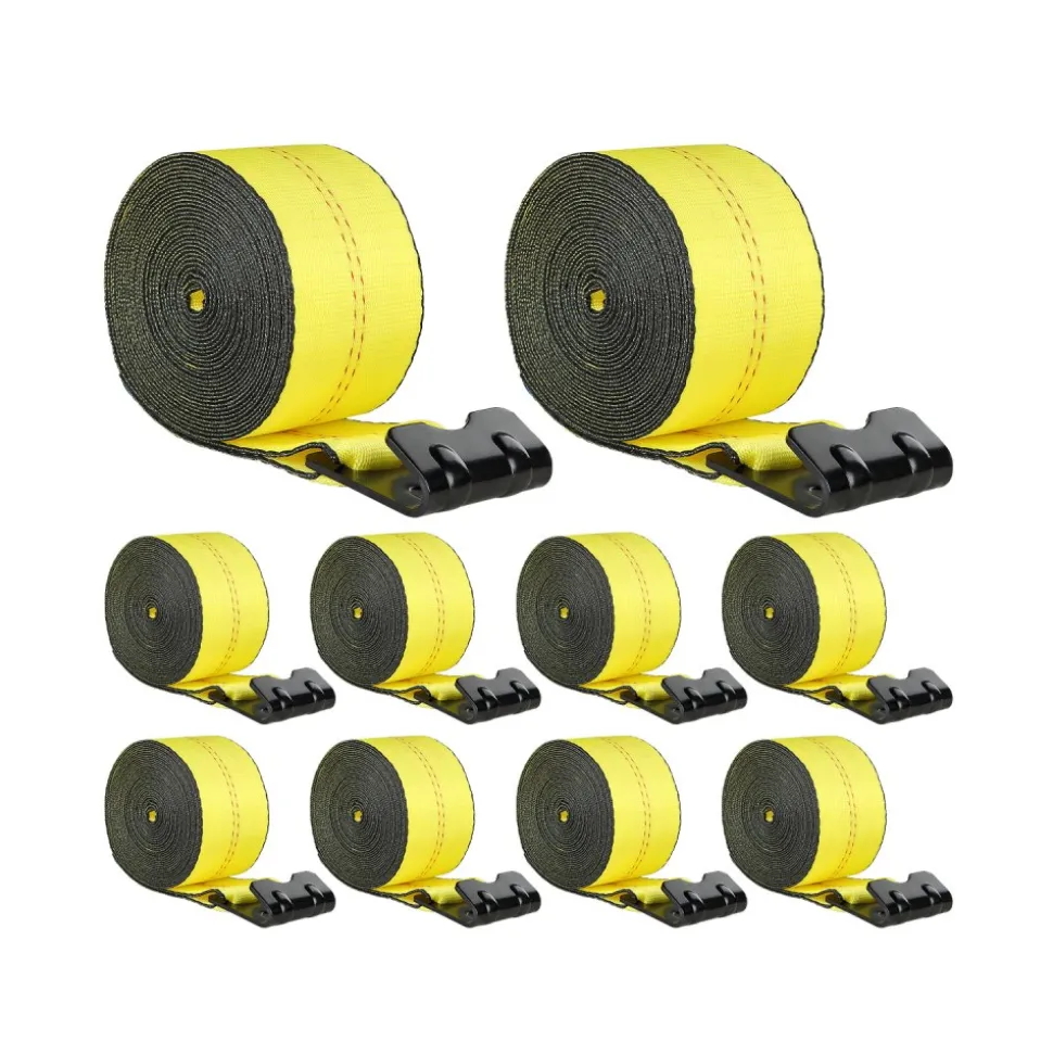 VEVOR Winch Straps, 4" x 40', 6000 lbs Load Capacity, 18000 lbs Break Strength, Truck Straps with Flat Hook, Flatbed Tie Downs Cargo Control for Trailers, Farms, Rescues, Tree Saver, Yellow (10 Pack)