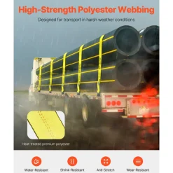 VEVOR Winch Straps, 4" x 30', 6000 lbs Load Capacity, 18000 lbs Break Strength, Truck Straps with Flat Hook, Flatbed Tie Downs Cargo Control for Trailers, Farms, Rescues, Tree Saver, Yellow (4 Pack)