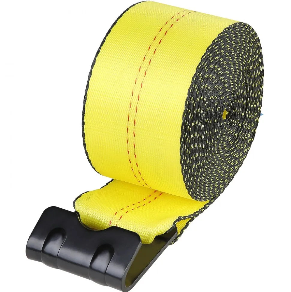 VEVOR Winch Straps, 4" x 30', 6000 lbs Load Capacity, 18000 lbs Break Strength, Truck Straps with Flat Hook, Flatbed Tie Downs Cargo Control for Trailers, Farms, Rescues, Tree Saver, Yellow (4 Pack)