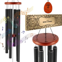 VEVOR Wind Chimes for Outside, 58 in, Deep Tone Wind Chimes with 6 Tubes, Unique Large Memorial Wind Chimes for Anniversary, Amazing Outdoor Decor for Your Patio, Porch, Garden and Backyard, Black