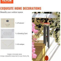 VEVOR Wind Chimes for Outside, 58 in, Deep Tone Wind Chimes with 6 Tubes, Unique Large Memorial Wind Chimes for Anniversary, Amazing Outdoor Decor for Your Patio, Porch, Garden and Backyard, Black