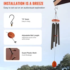 VEVOR Wind Chimes for Outside, 58 in, Deep Tone Wind Chimes with 6 Tubes, Unique Large Memorial Wind Chimes for Anniversary, Amazing Outdoor Decor for Your Patio, Porch, Garden and Backyard, Black