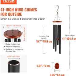 VEVOR Wind Chimes for Outside, 58 in, Deep Tone Wind Chimes with 6 Tubes, Unique Large Memorial Wind Chimes for Anniversary, Amazing Outdoor Decor for Your Patio, Porch, Garden and Backyard, Black