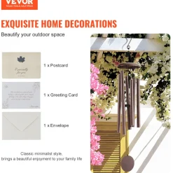 VEVOR Wind Chimes for Outside, 45 in, Deep Tone Wind Chimes with 6 Tubes, Unique Large Memorial Wind Chimes for Anniversary, Amazing Outdoor Decor for Your Patio, Porch, Garden and Backyard, Bronze