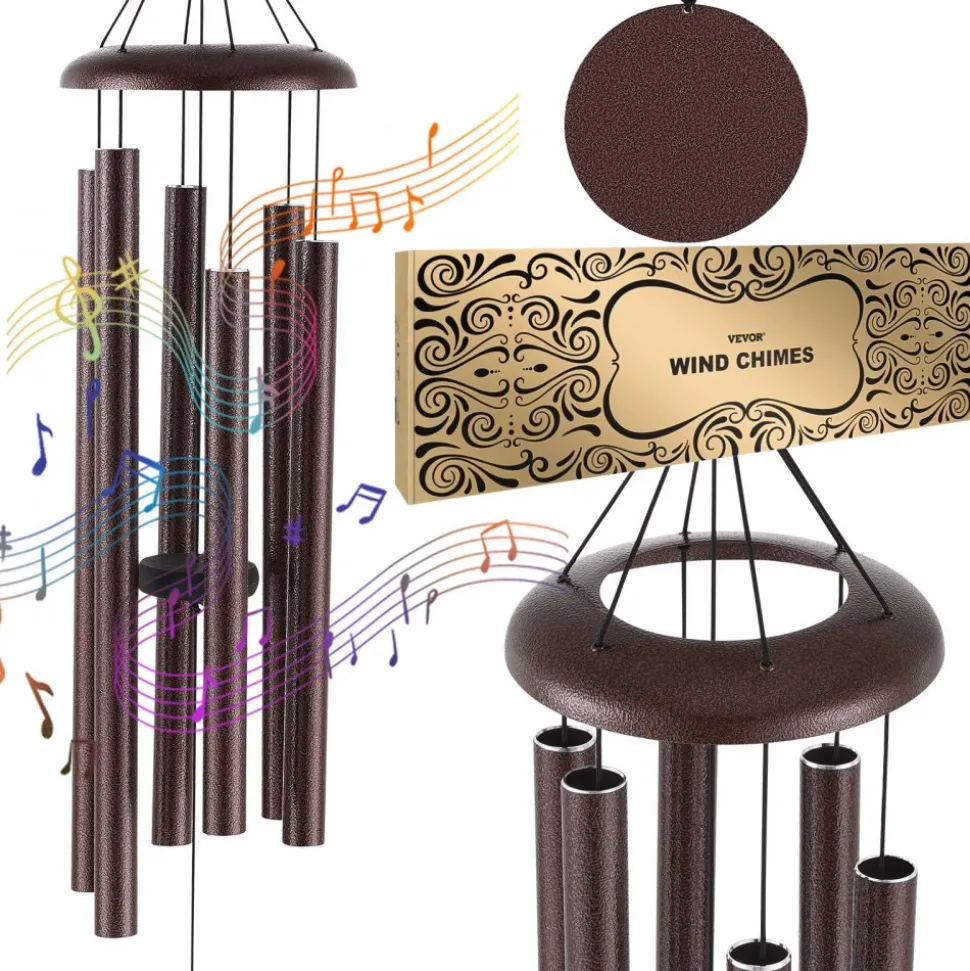 VEVOR Wind Chimes for Outside, 45 in, Deep Tone Wind Chimes with 6 Tubes, Unique Large Memorial Wind Chimes for Anniversary, Amazing Outdoor Decor for Your Patio, Porch, Garden and Backyard, Bronze