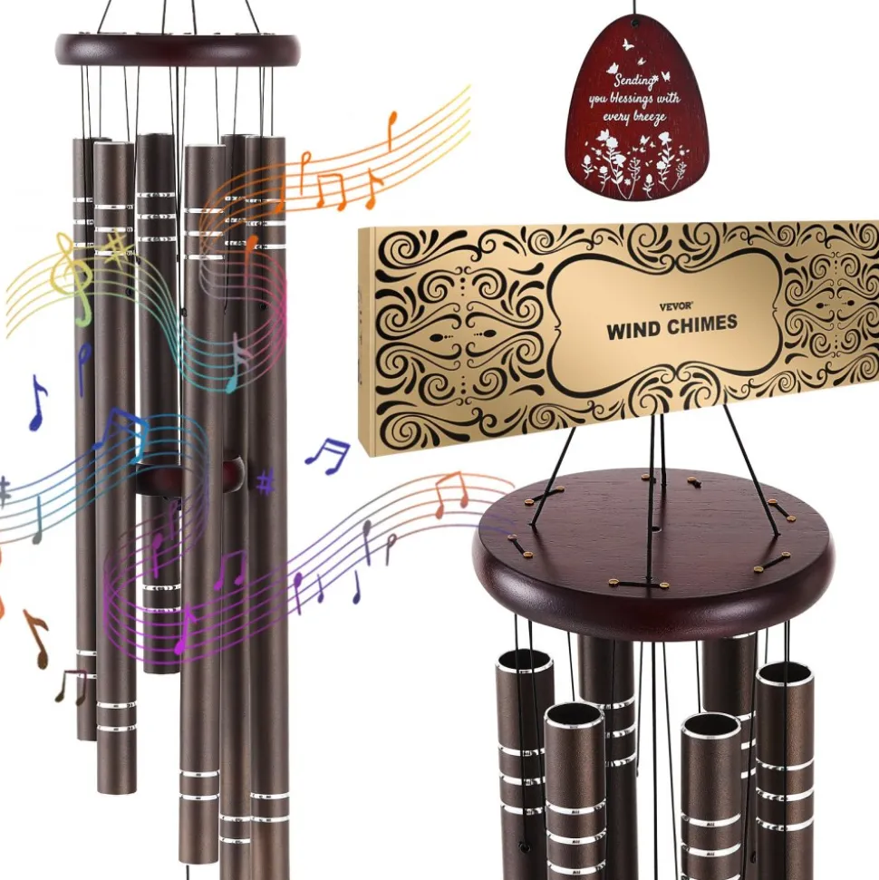 VEVOR Wind Chimes for Outside, 42", Deep Tone Wind Chimes with 6 Tubes, Unique Large Memorial Wind Chimes for Anniversary, Amazing Outdoor Decor for Your Patio, Porch, Garden and Backyard, Dark Brown