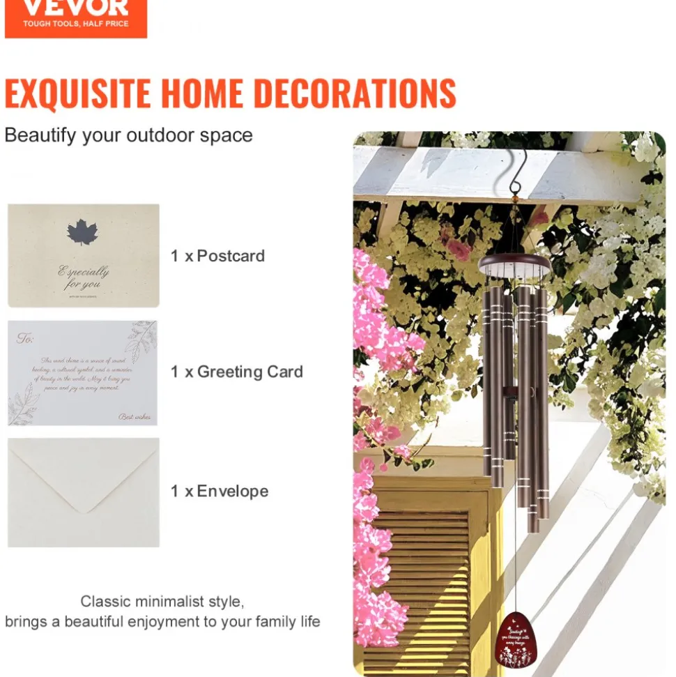 VEVOR Wind Chimes for Outside, 42", Deep Tone Wind Chimes with 6 Tubes, Unique Large Memorial Wind Chimes for Anniversary, Amazing Outdoor Decor for Your Patio, Porch, Garden and Backyard, Dark Brown