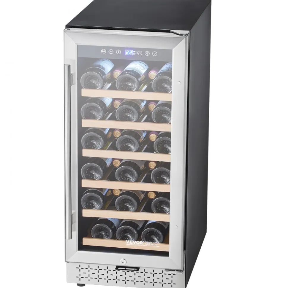 VEVOR Wine Cooler, 28 Bottle Wine Fridge, Mini Wine Cooler Refrigerator with Glass Door, Adjustable Shelves, Digital Temperature Control, Built-in & Freestanding Cooler Fridge for Home, Office, Bar