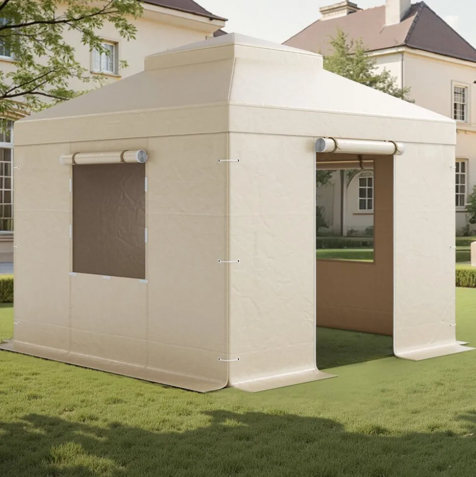 VEVOR Winter Gazebo Cover Fits 10 x 10 ft Hardtop Gazebos, All-Weather Double-Tiered Gazebo Cover with Sidewalls & Mesh Windows, High-Density PE Enclosed Storage Shelter Covers, Gazebos not Included
