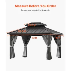 VEVOR Winter Gazebo Cover Fits 10 x 10 ft Hardtop Gazebos, All-Weather Double-Tiered Gazebo Cover with Sidewalls & Mesh Windows, High-Density PE Enclosed Storage Shelter Covers, Gazebos not Included