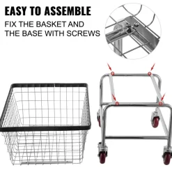 VEVOR Wire Laundry Cart, 4.5 Bushel Wire Laundry Basket with Wheels, 35''x15.7''x22'' Commercial Wire Laundry Basket Cart, Steel Frame with Chrome Finish, 5'' Casters, Wire Basket Cart for Lau