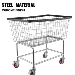 VEVOR Wire Laundry Cart, 4.5 Bushel Wire Laundry Basket with Wheels, 35''x15.7''x22'' Commercial Wire Laundry Basket Cart, Steel Frame with Chrome Finish, 5'' Casters, Wire Basket Cart for Lau