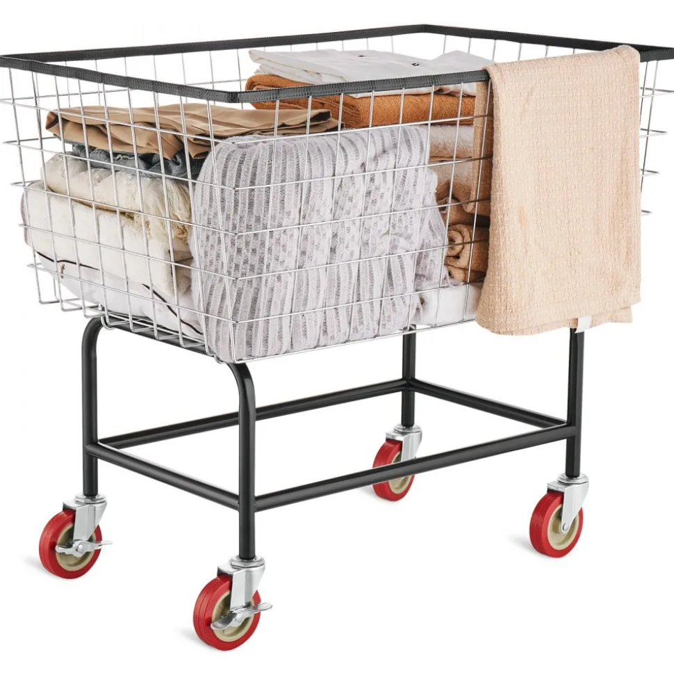 VEVOR Wire Laundry Cart, 4.5 Bushel Wire Laundry Basket with Wheels, 35''x15.7''x22'' Commercial Wire Laundry Basket Cart, Steel Frame with Chrome Finish, 5'' Casters, Wire Basket Cart for Lau