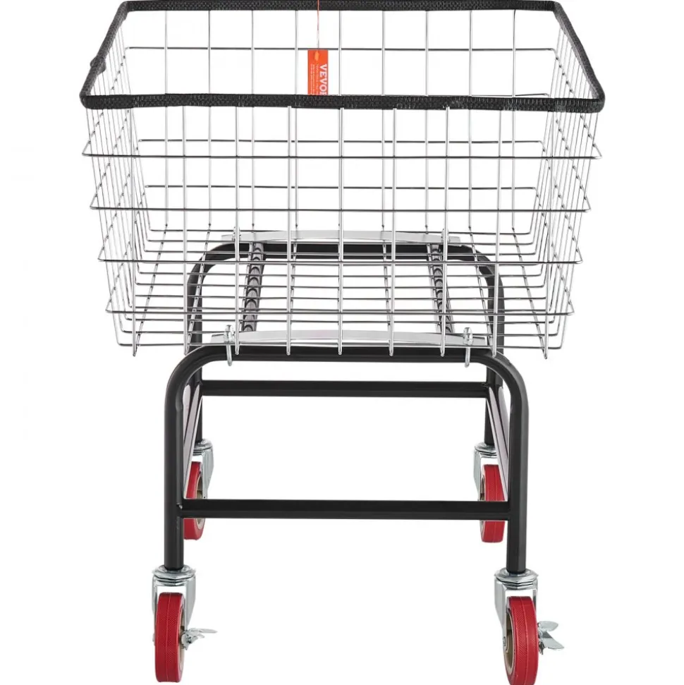 VEVOR Wire Laundry Cart, 2.8Bushel Wire Laundry Basket with Wheels, 26.7''x21.7''x26.4'' Commercial Wire Laundry Basket Cart, Steel Frame with Chrome Finish, 4" Casters, Wire Basket Cart for Laundry