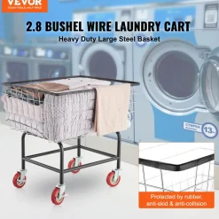 VEVOR Wire Laundry Cart, 2.8Bushel Wire Laundry Basket with Wheels, 26.7''x21.7''x26.4'' Commercial Wire Laundry Basket Cart, Steel Frame with Chrome Finish, 4