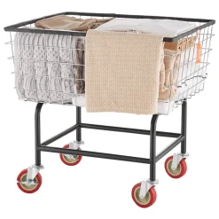 VEVOR Wire Laundry Cart, 2.8Bushel Wire Laundry Basket with Wheels, 26.7''x21.7''x26.4'' Commercial Wire Laundry Basket Cart, Steel Frame with Chrome Finish, 4