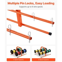 VEVOR Wire Spool Rack, 100 lbs Capacity, Smart Hand Caddy, Heavy-Duty Steel Wire Dispenser Holder for Up to 8 Spools, MAX 9.45 in Diameter, Easy Lift Design for Electrical Industrial and Retail Use