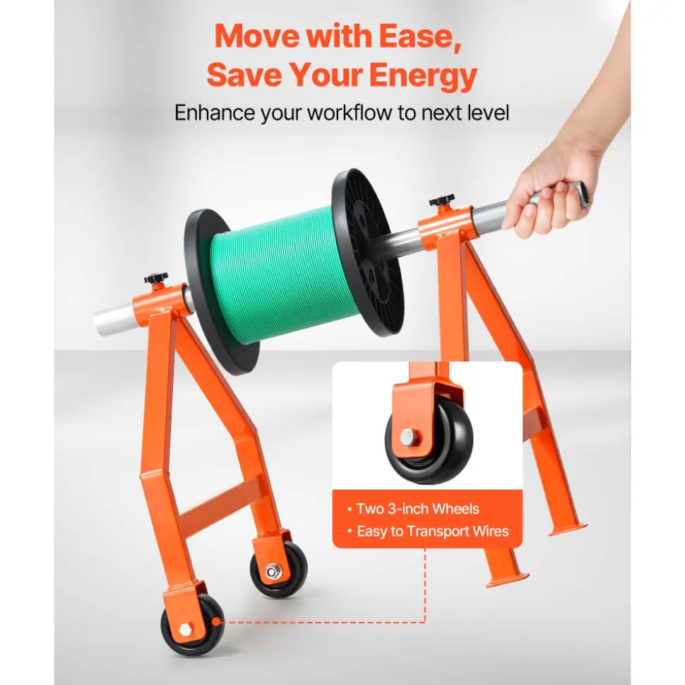 VEVOR Wire Spool Rack, 220 lbs Load Capacity, Portable Cable Caddy, Moveable Wire Rack with Wheels, Spool Holder, Up to 29.9 in Diameter, for Electrical Industrial and Retail Use, Working Efficiency