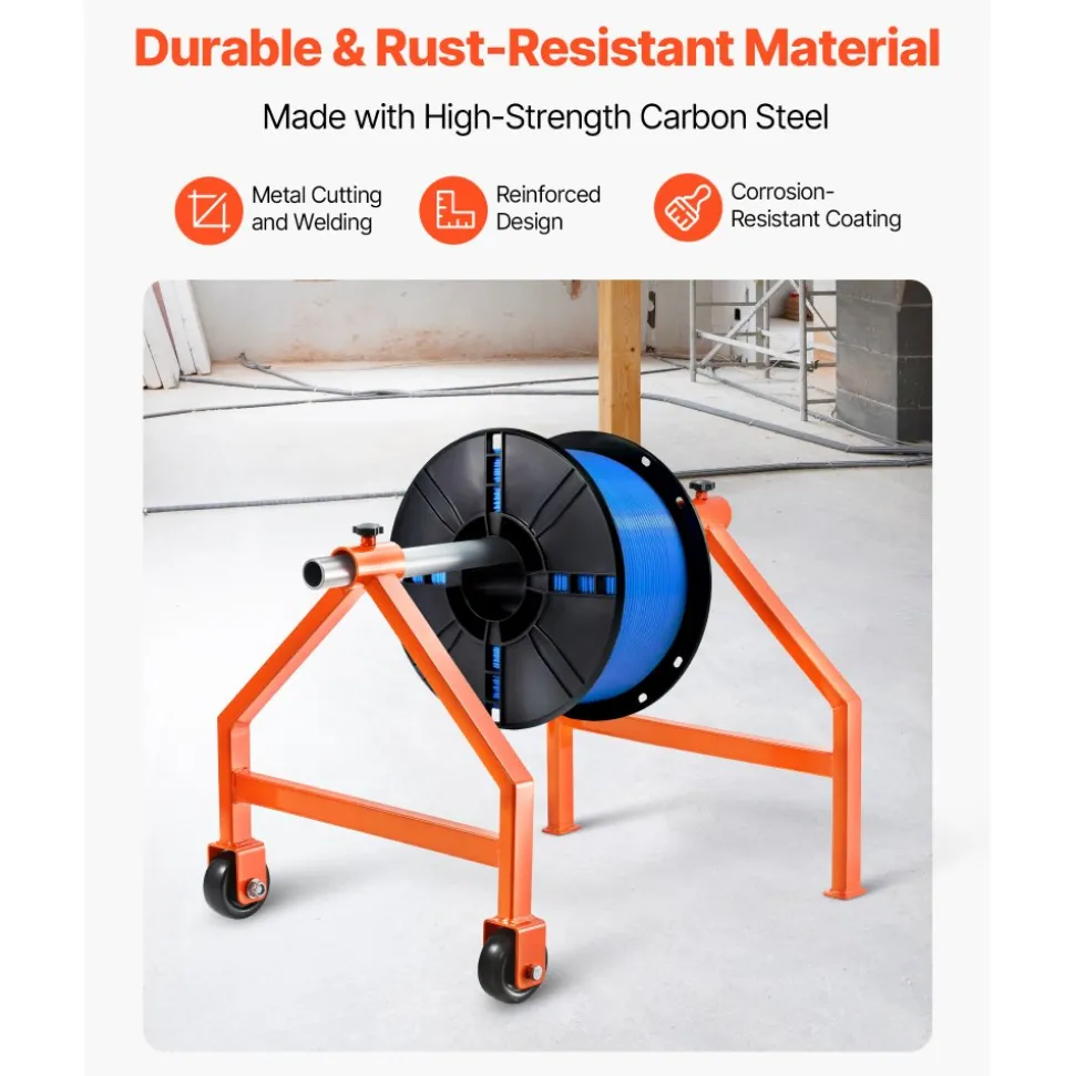 VEVOR Wire Spool Rack, 220 lbs Load Capacity, Portable Cable Caddy, Moveable Wire Rack with Wheels, Spool Holder, Up to 29.9 in Diameter, for Electrical Industrial and Retail Use, Working Efficiency