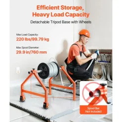 VEVOR Wire Spool Rack, 220 lbs Load Capacity, Portable Cable Caddy, Moveable Wire Rack with Wheels, Spool Holder, Up to 29.9 in Diameter, for Electrical Industrial and Retail Use, Working Efficiency