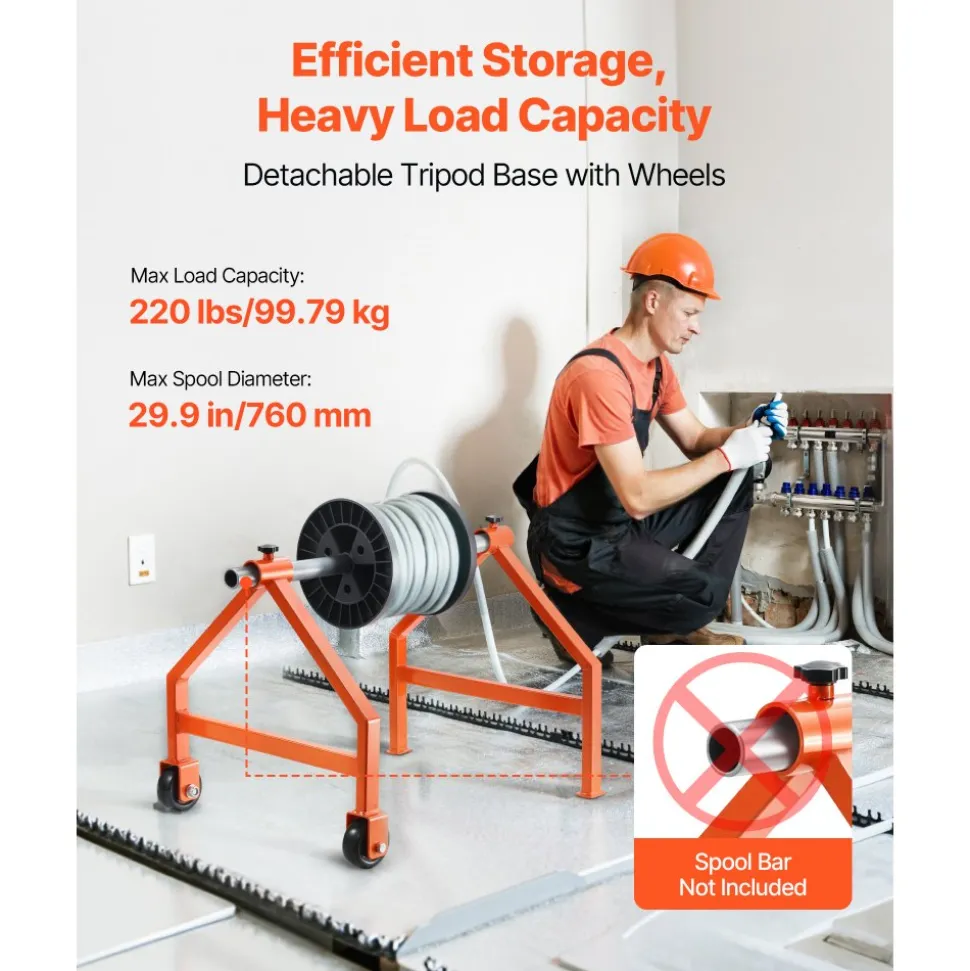 VEVOR Wire Spool Rack, 220 lbs Load Capacity, Portable Cable Caddy, Moveable Wire Rack with Wheels, Spool Holder, Up to 29.9 in Diameter, for Electrical Industrial and Retail Use, Working Efficiency