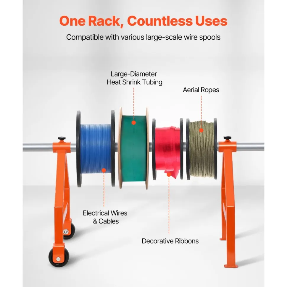 VEVOR Wire Spool Rack, 220 lbs Load Capacity, Portable Cable Caddy, Moveable Wire Rack with Wheels, Spool Holder, Up to 29.9 in Diameter, for Electrical Industrial and Retail Use, Working Efficiency