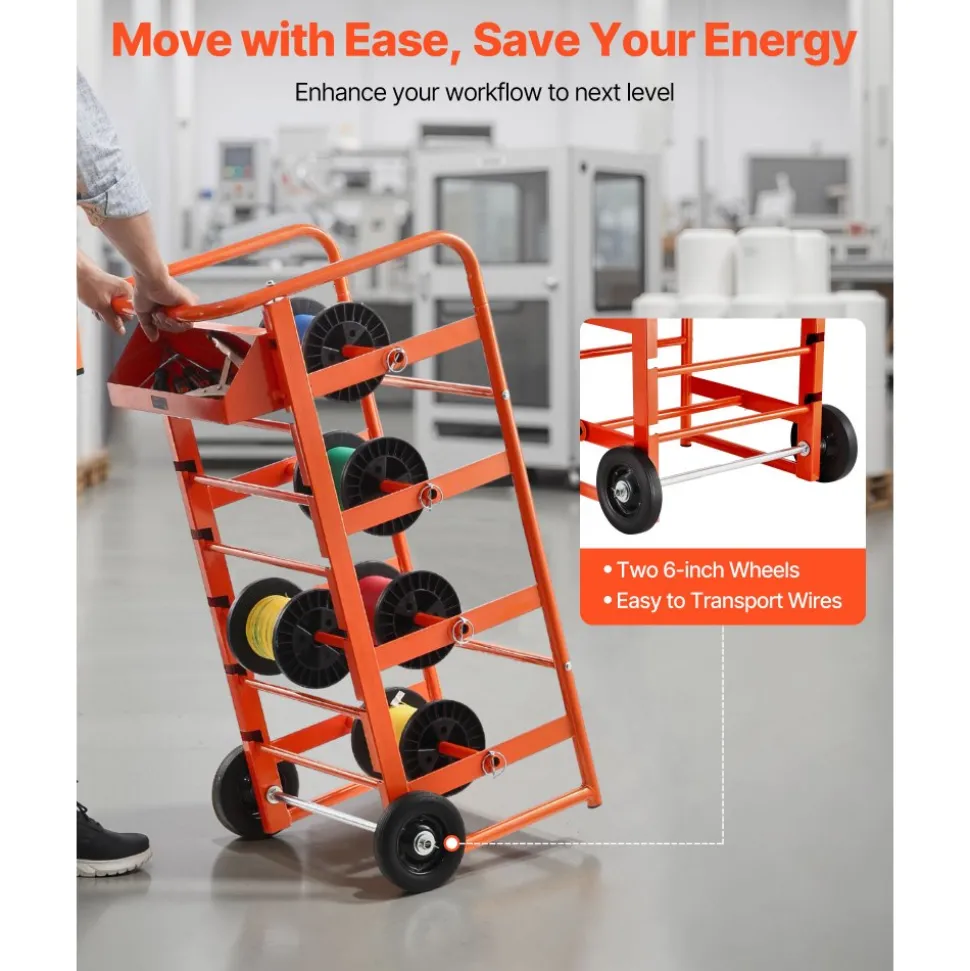 VEVOR Wire Spool Rack, 11 Rods, Multi-Spool Wire Rack Dispenser, Cable Caddy with Wheels, Cable Holder with Storage Tray for Wiring Storage, for Electrical, Industrial & Retail Use, Working Efficiency