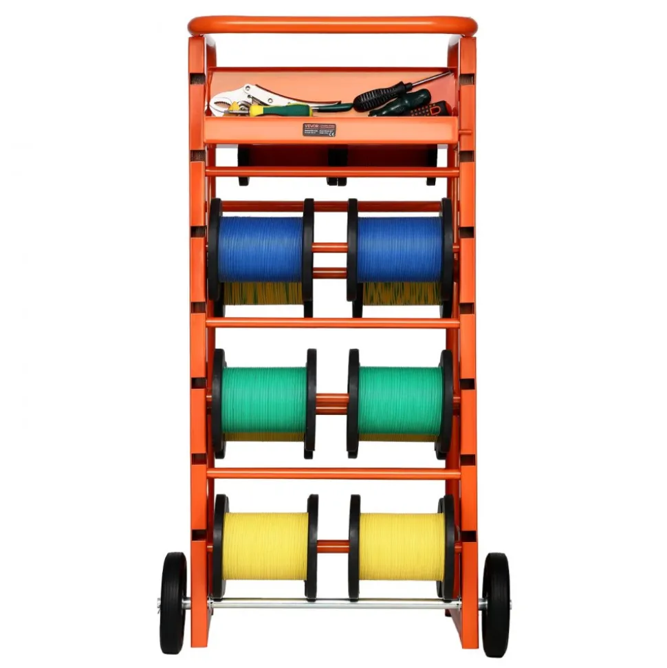VEVOR Wire Spool Rack, 11 Rods, Multi-Spool Wire Rack Dispenser, Cable Caddy with Wheels, Cable Holder with Storage Tray for Wiring Storage, for Electrical, Industrial & Retail Use, Working Efficiency
