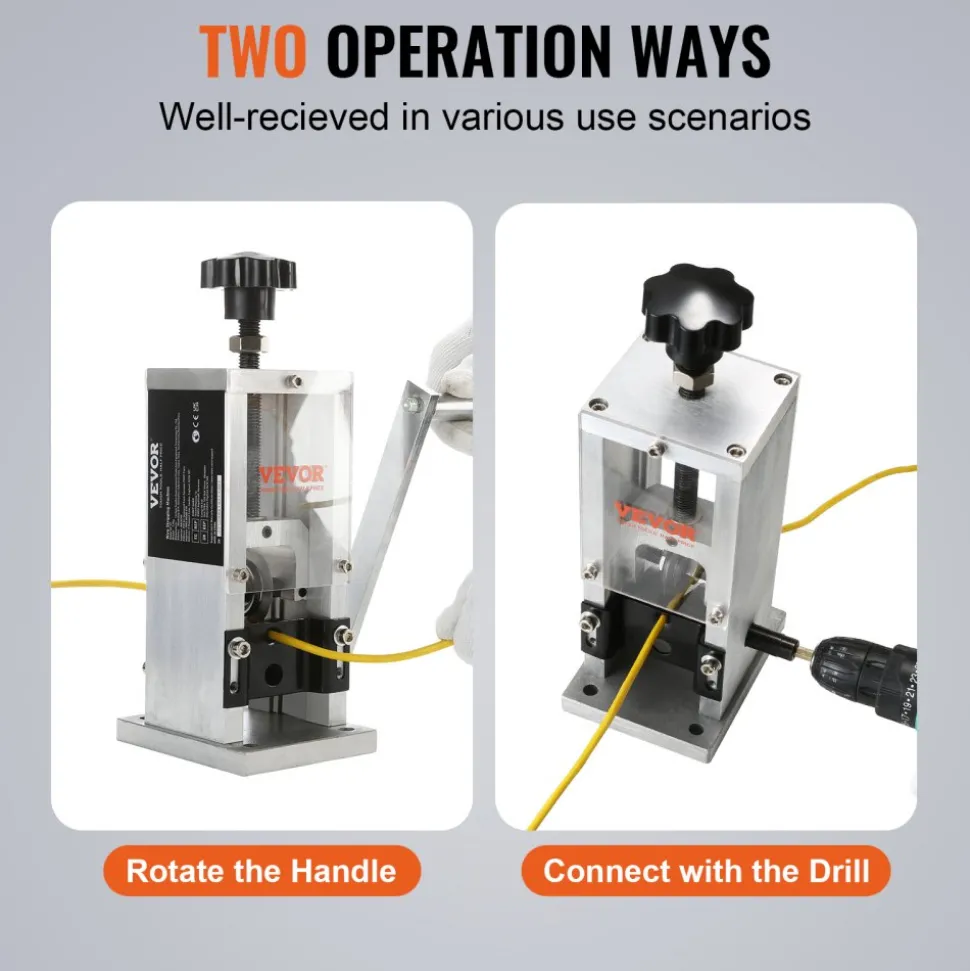 VEVOR Wire Stripping Machine,Wire Stripper with Hand Crank or Drill Powered,0.06''-1.18'' Copper Wire Stripper,Visible Stripping Depth Reference,Portable Aluminum Frame Wire Peeler