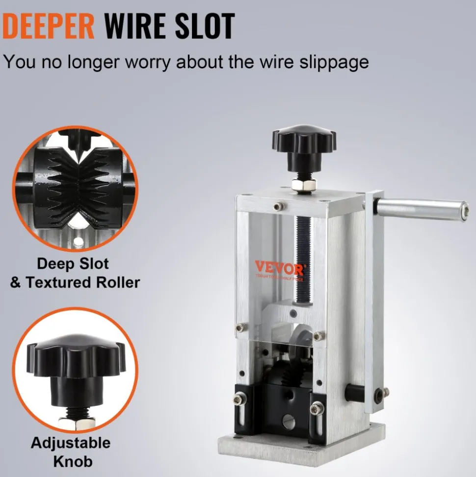 VEVOR Wire Stripping Machine,Wire Stripper with Hand Crank or Drill Powered,0.06''-1.18'' Copper Wire Stripper,Visible Stripping Depth Reference,Portable Aluminum Frame Wire Peeler