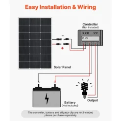 VEVOR 100W Monocrystalline Solar Panel, 23% High-Efficiency Mono PV Module with Stable MC4 Output & Aluminum Frame, IP65 Waterproof Solar Panel for Car Boat RV Flat Rooftop Off-Grid Applications