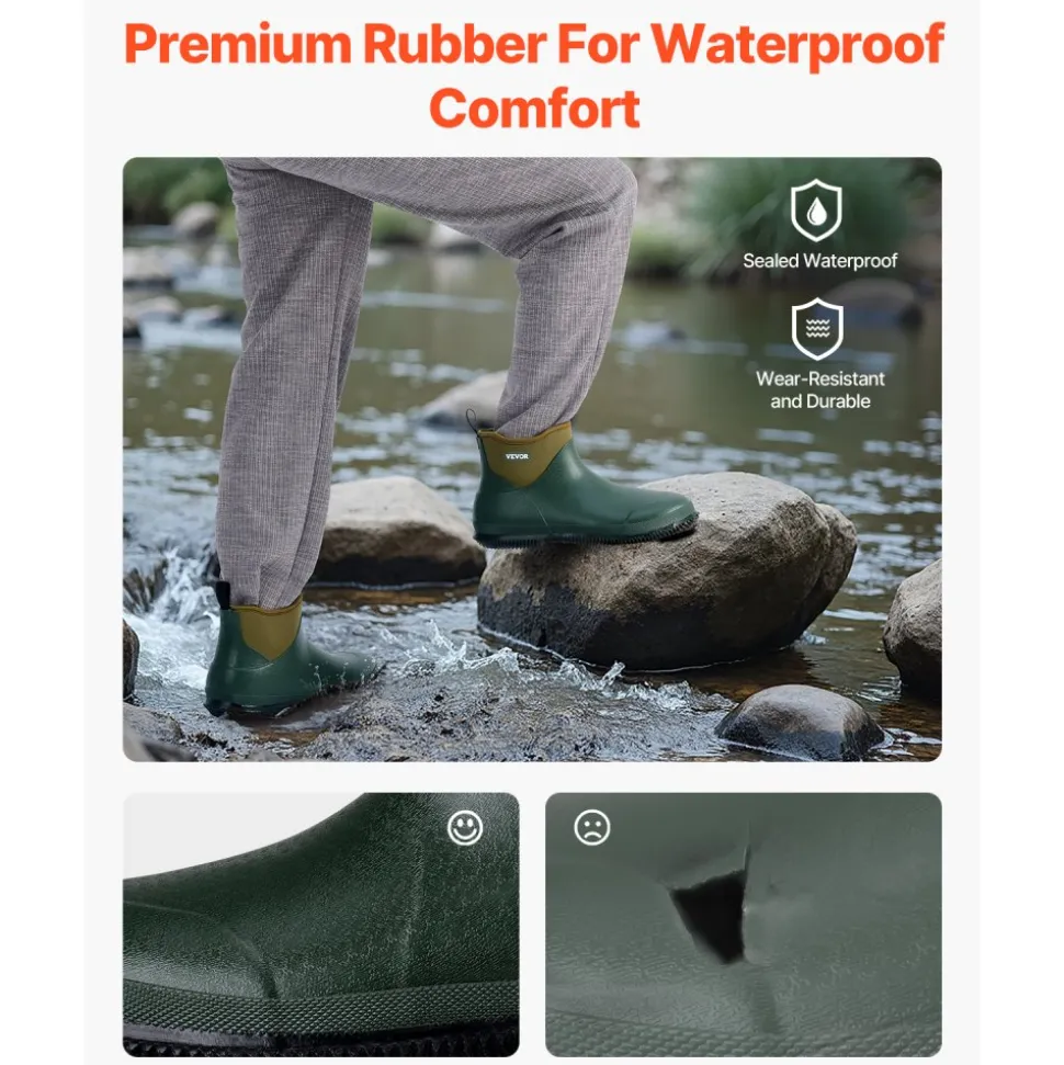 VEVOR Women's Deck Boots, Waterproof Fishing Rain Boots, Anti-Slip Ankle Rubber Boots, Gardening Insulated Mud Boots, Neoprene Rubber, Lightweight & Durable, for Manufacturing, Farming, Size 7 US