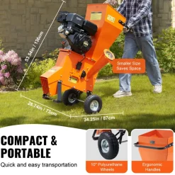 VEVOR Wood Chipper Shredder Mulcher, 12 HP Heavy Duty Gas Powered, 2” Max Diameter 420cc 8.6 kW Engine Woodchipper, Fast Wood Chipping Chopping for Forestry, Gardens, Landscaping, CE/EMC/EPA Listed