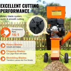 VEVOR Wood Chipper Shredder Mulcher, 12 HP Heavy Duty Gas Powered, 2” Max Diameter 420cc 8.6 kW Engine Woodchipper, Fast Wood Chipping Chopping for Forestry, Gardens, Landscaping, CE/EMC/EPA Listed