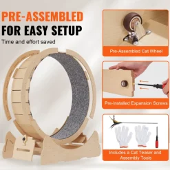 VEVOR Wooden Cat Exercise Wheel, 52" Large Cat Treadmill Wheel for Indoor Cats, Cat Running Wheel with Detachable Carpet & Cat Teaser for Running/Walking/Training, Suitable for Most Cats