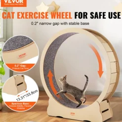 VEVOR Wooden Cat Exercise Wheel, 52" Large Cat Treadmill Wheel for Indoor Cats, Cat Running Wheel with Detachable Carpet & Cat Teaser for Running/Walking/Training, Suitable for Most Cats