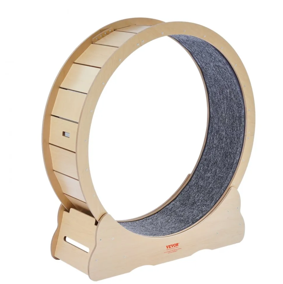 VEVOR Wooden Cat Exercise Wheel, 43.3" Large Cat Treadmill Wheel for Indoor Cats, Cat Running Wheel with Detachable Carpet & Cat Teaser for Running/Walking/Training, Suitable for Most Cats Yellow